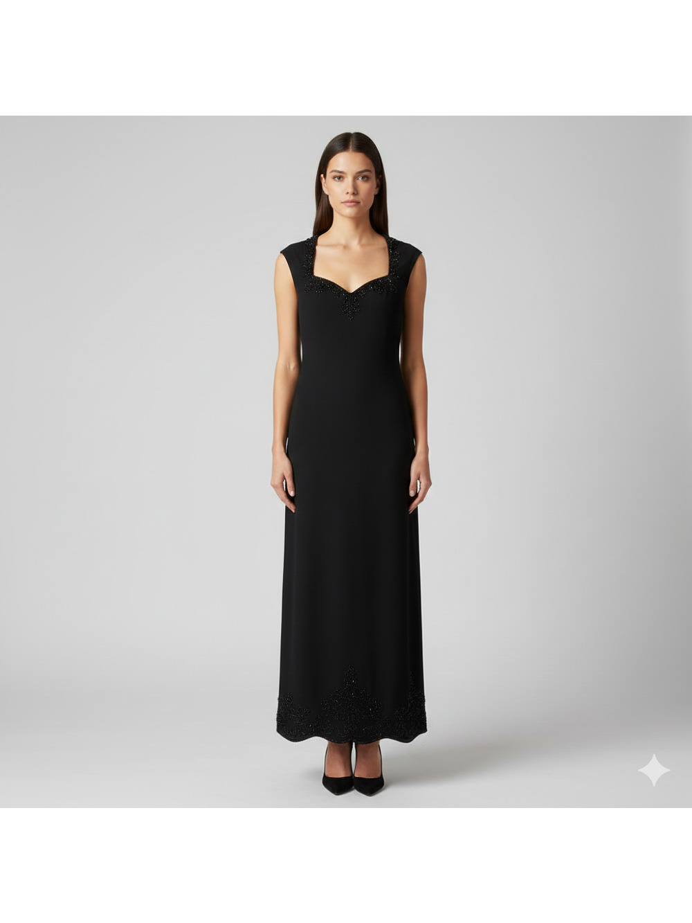 Jones New York Vintage 90s Beaded Scalloped Hem Black Maxi Formal Gown Size 12